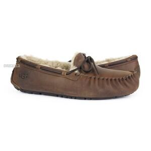 UGG Olsen Matte Leather Tan Fur Slippers Mens Size 10 -NIB-